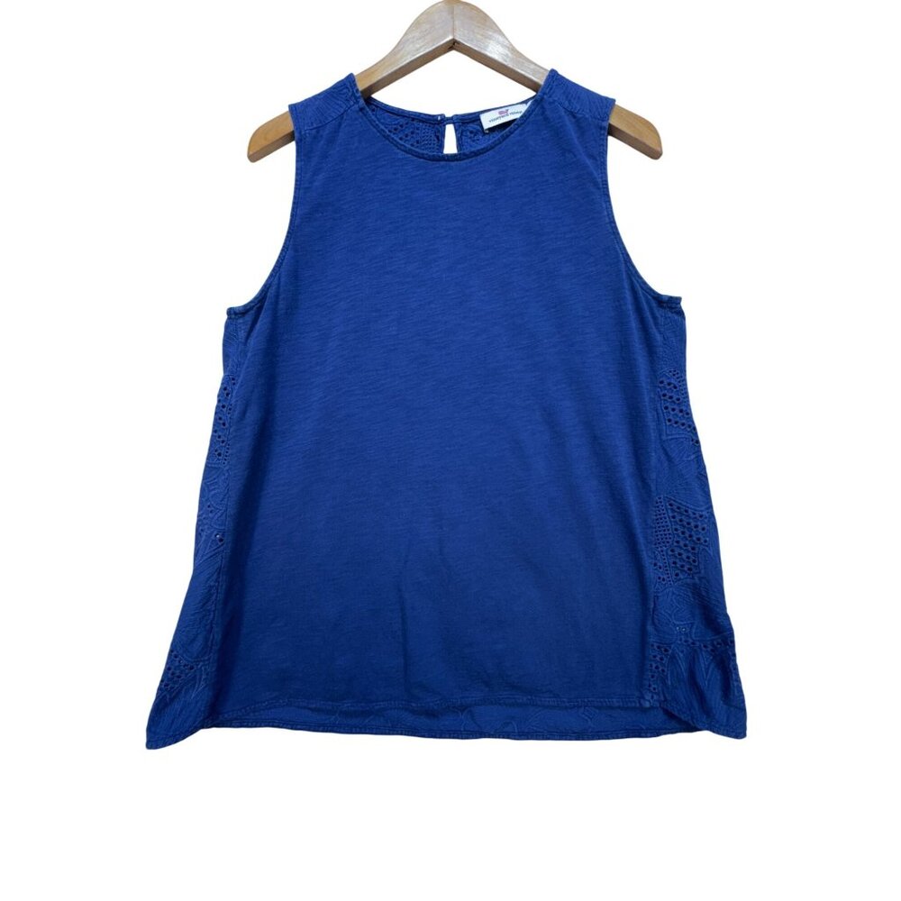 Vineyard Vines Womens Tank Top Size M Blue Sleeveless Lace Crochet Casual Boho